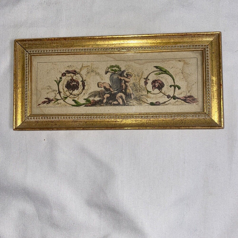 Barker Bros Vintage 50s Italian Fresco Art Floral Cherubs Grape MCM  Gold Frame